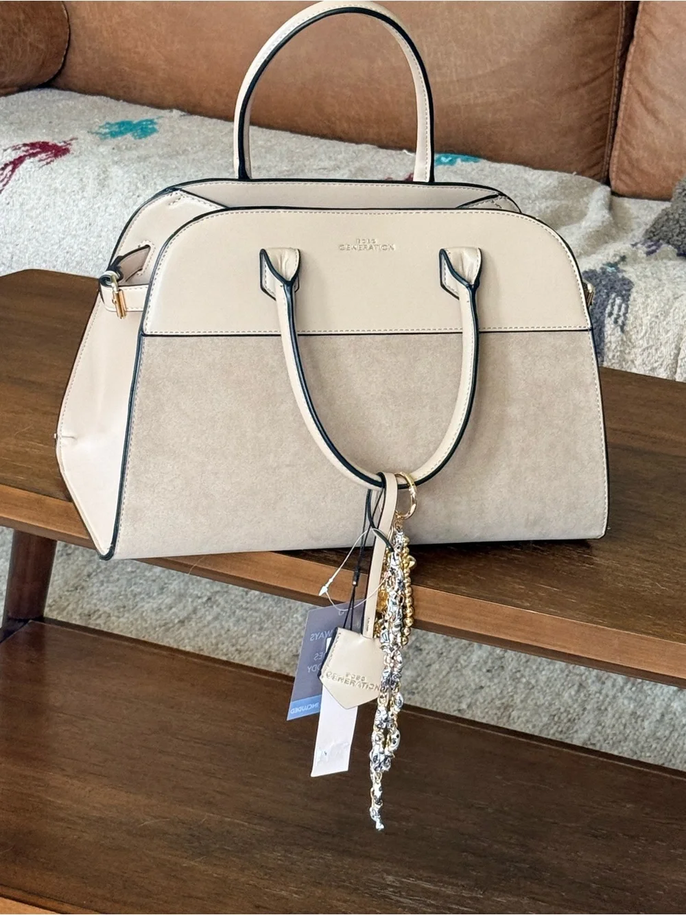 BCBGeneration Two-Tone Gray Dome Satchel with Strap